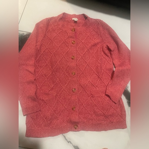 L.L. Bean Pink Cardigan Sweater with Classic Knit 100 % Coton - Picture 5 of 9